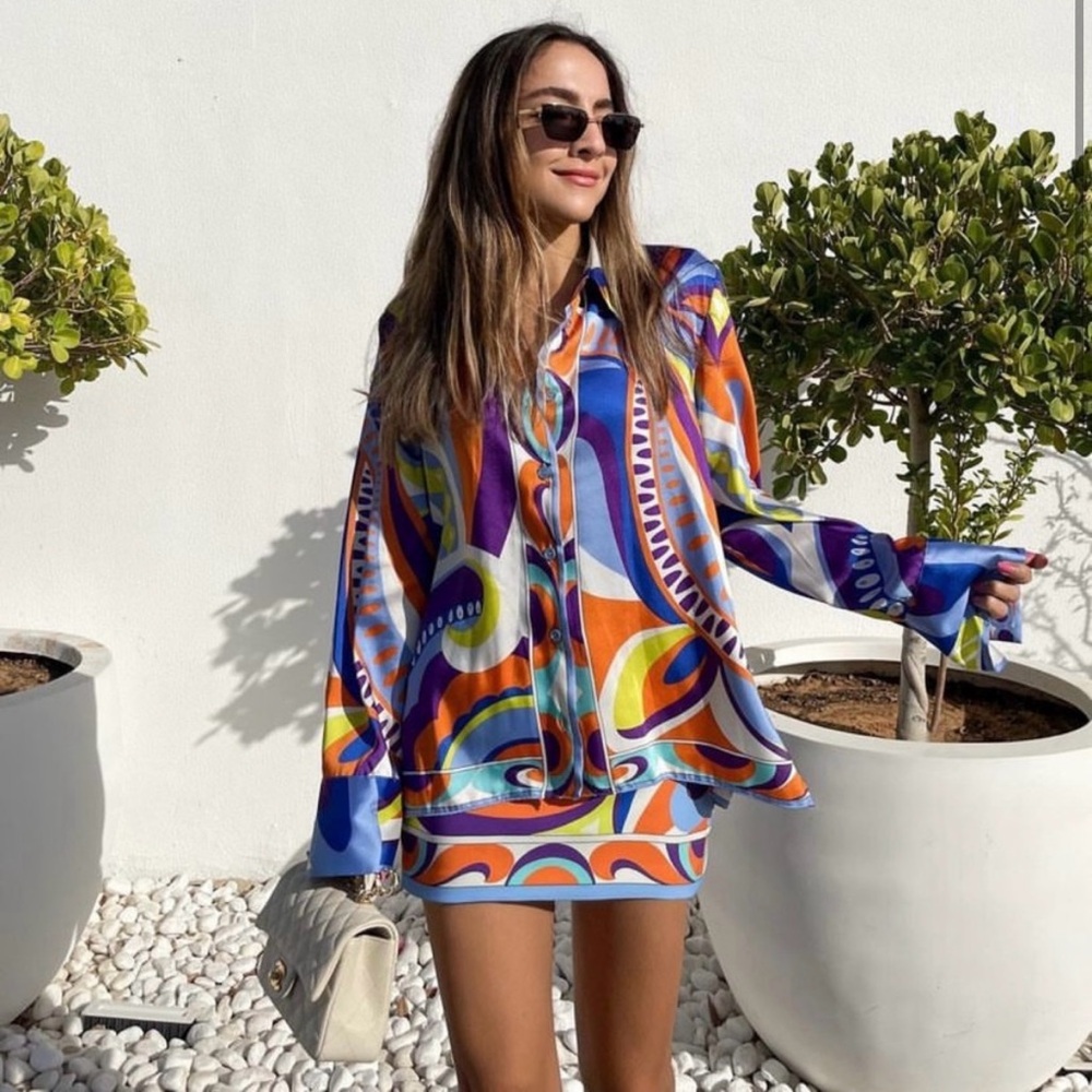 Zara paisley printed retro button-up shirt NWT Size Small SS23